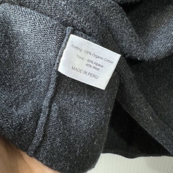 INDIGENOUS Black Long Sleeve 100% Organic Cotton Sweater Sz L Alpaca Wool Trim - Picture 4 of 16